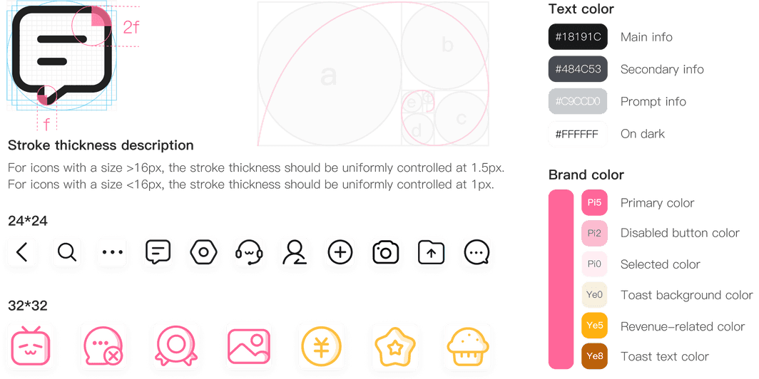 Icon set and colour specifications