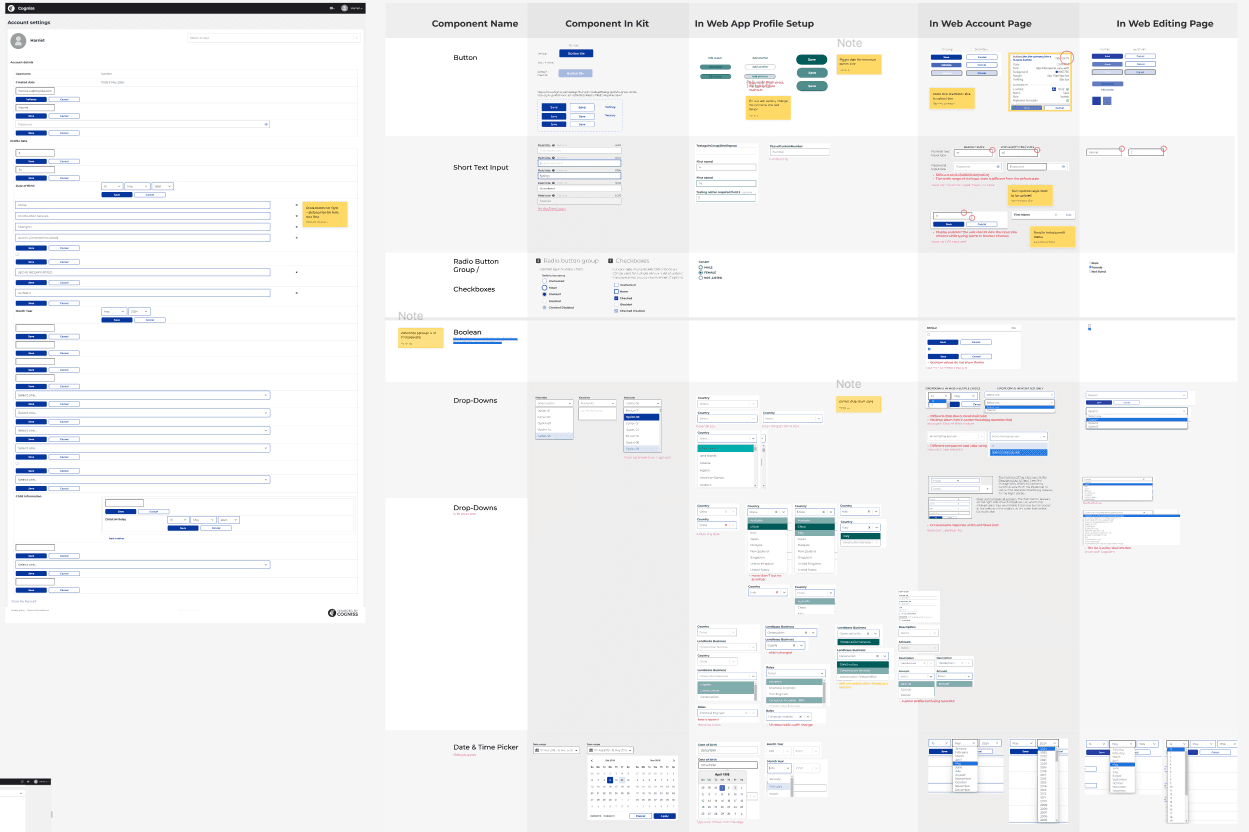 Design audit of the account-management page with notes on each issue