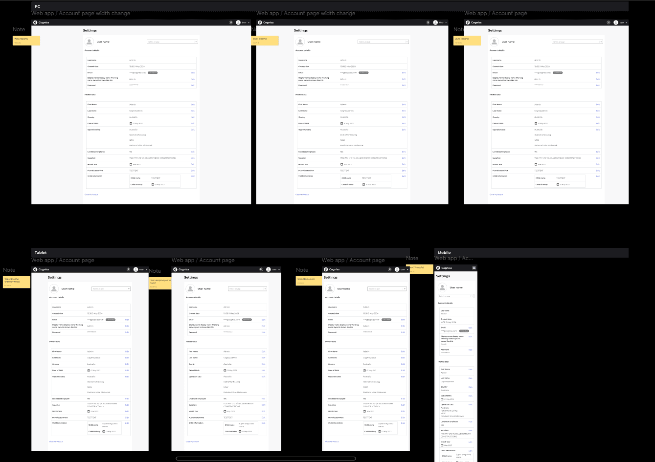 Responsive design requirements, second sheet