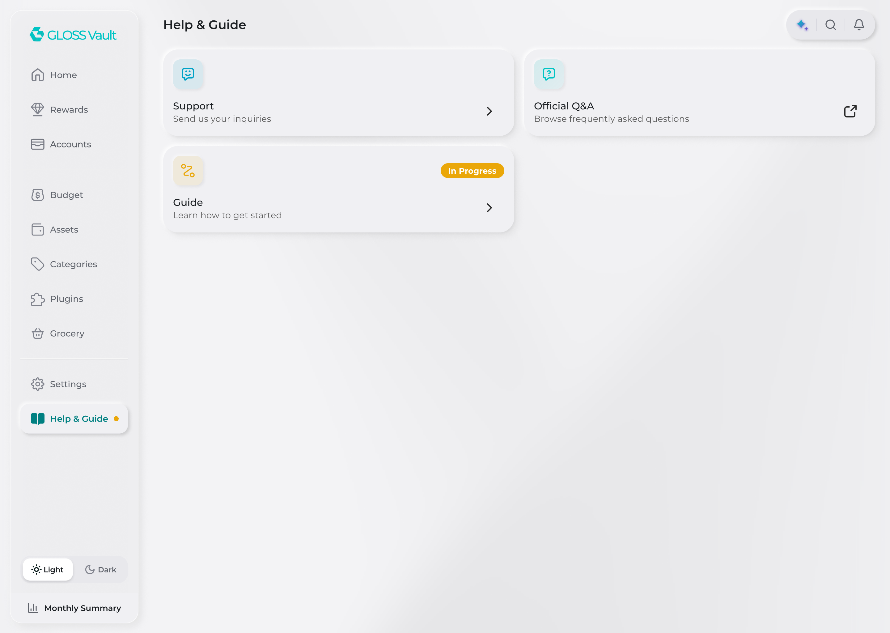 A yellow dot on the Help & Guide item in the navigation